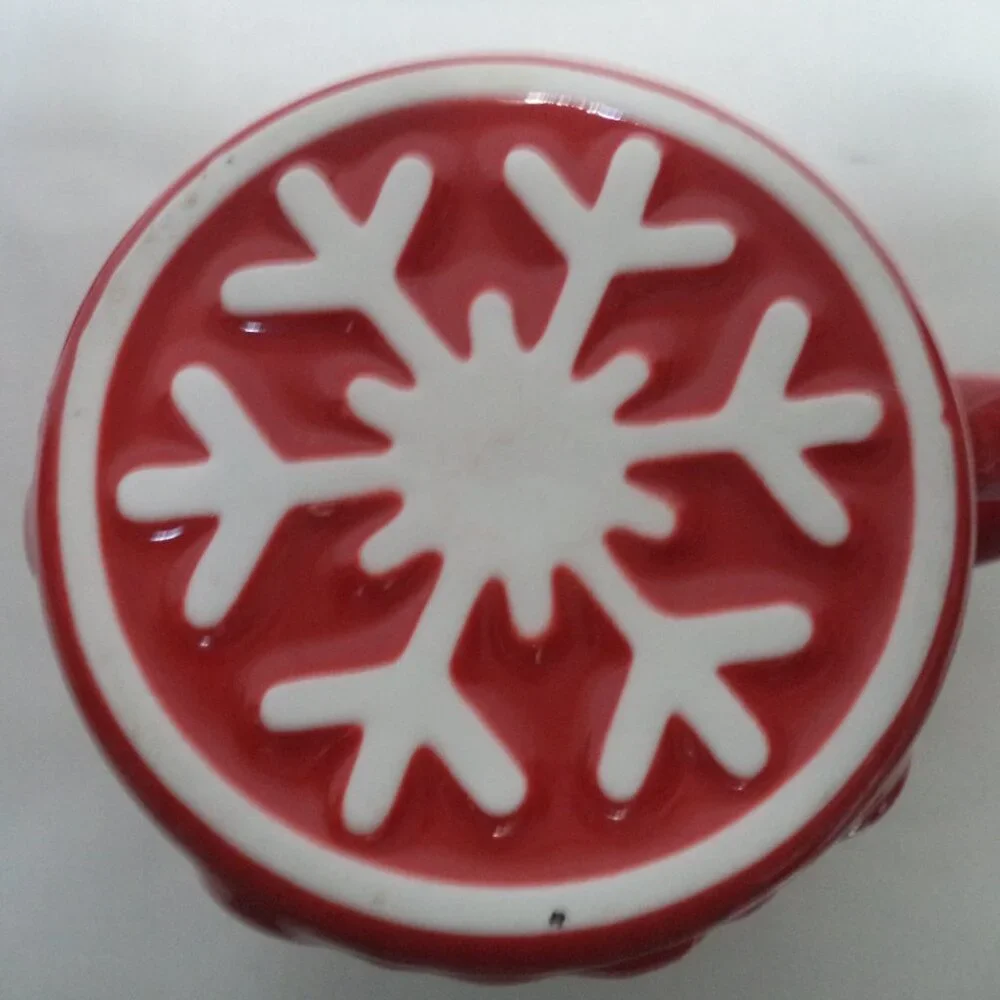 Christmas Tree lidded Mug Cup Snowflakes Stars Reindeer Bells ceramic straw hole
